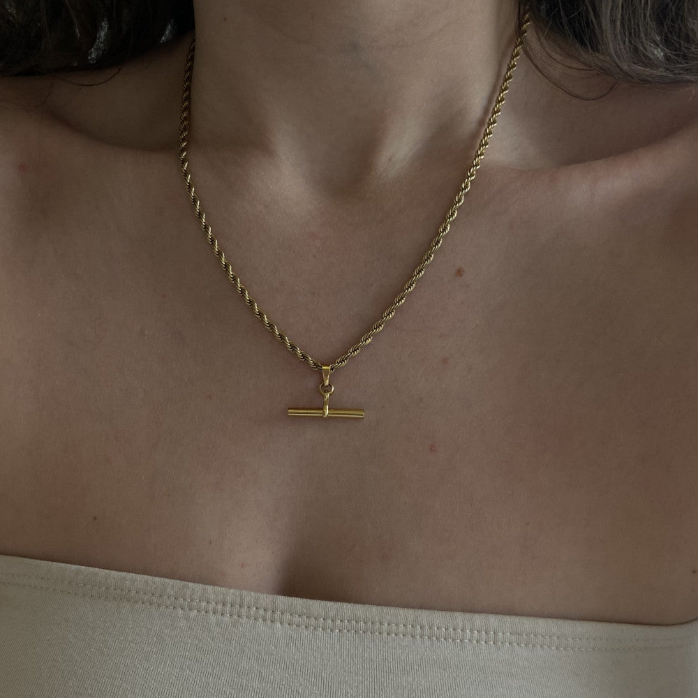 Fashion Simple Style T-shaped Pendant Titanium Steel 18K Gold Plating